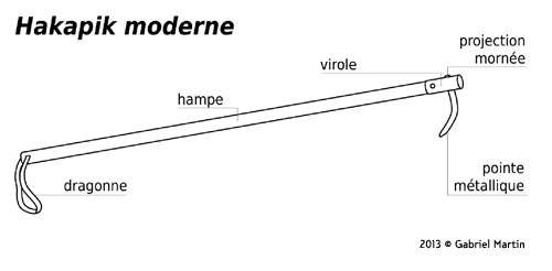 Instrument d’assommement utilisé pour la chasse au phoque, constitué d’une hampe au bout de laquelle est fixée une virole pourvue d’une pointe métallique fléchie et d’une projection mornée.