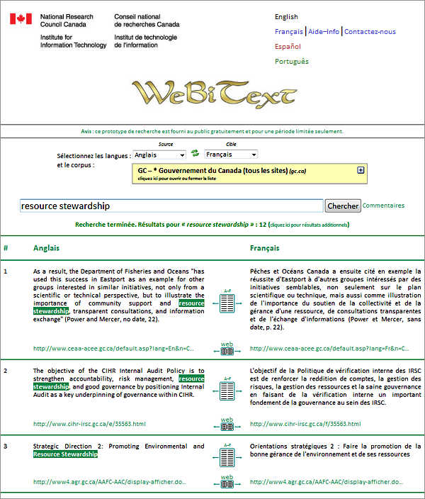 Print screen of the WeBiText user interface