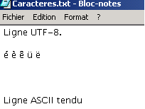 Screen shot showing how accented characters in extended ASCII disappear in Notepad